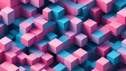 Obraz premium Geometric pattern of cubes with soft gradients from pink to blue representing 3D abstract design