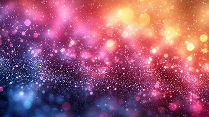 Fototapeta premium A vibrant display of colors creates an abstract background filled with sparkling light effects. The scene combines hues of purple, pink, orange, and blue, blending seamlessly to evoke a sense of wonde