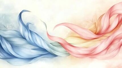 Obraz premium Abstract illustration of flowing blue and pink ribbons blending harmoniously.