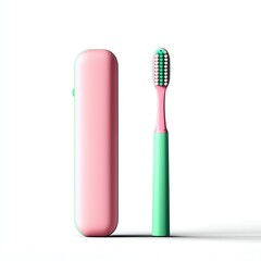 Obraz premium Colorful toothbrush and case, minimalist design, perfect for modern personal care.