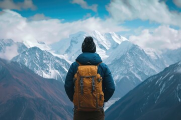 Indian man backpack backpacking mountain.