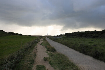 long dirt road leading to the Rubjerg Knude Fyr lighthouse on the Jutland Peninsula in Denmark