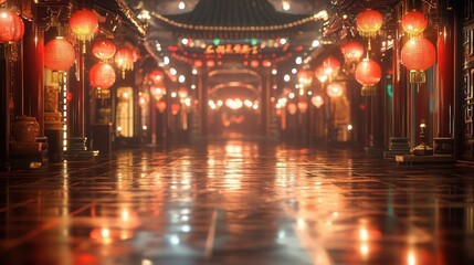 Obraz premium A stunning corridor adorned with an endless row of beautifully crafted lanterns that reflect timeless elegance and pay homage to rich cultural traditions.