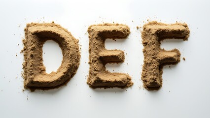 Fototapeta premium Letters D, E, F. Sand Alphabet: Creative and Natural Letter Art.