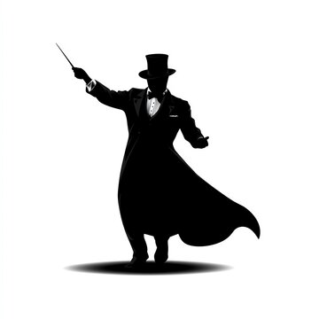 recommend clip art: Elegant magician silhouette with top hat and wand, creating an air of mystery and performance.