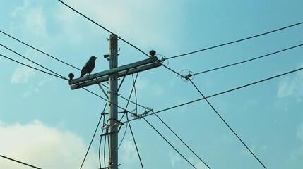 EcoHarmony Majestic Bird Roosting on Modern Power Line Tower