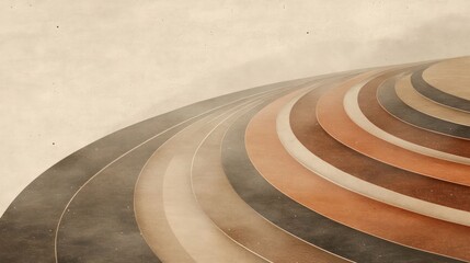 Abstract layered design with curved lines in earthy tones, creating a serene atmosphere.