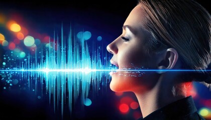 AI voice deep fake technology with visual voice waves representation 