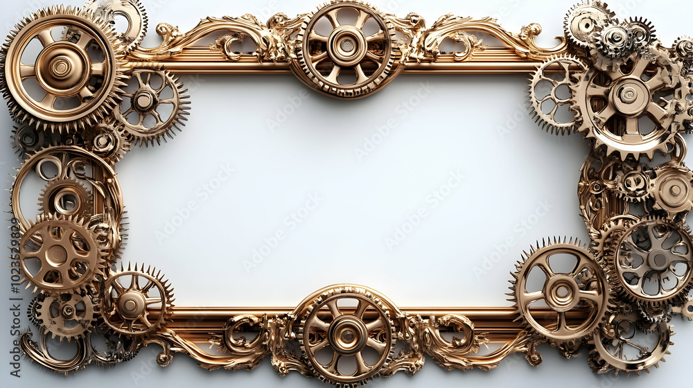 Aufkleber 3d elegant golden frame with intricate gears and lightbulbs - mastery engraved close-up design for t