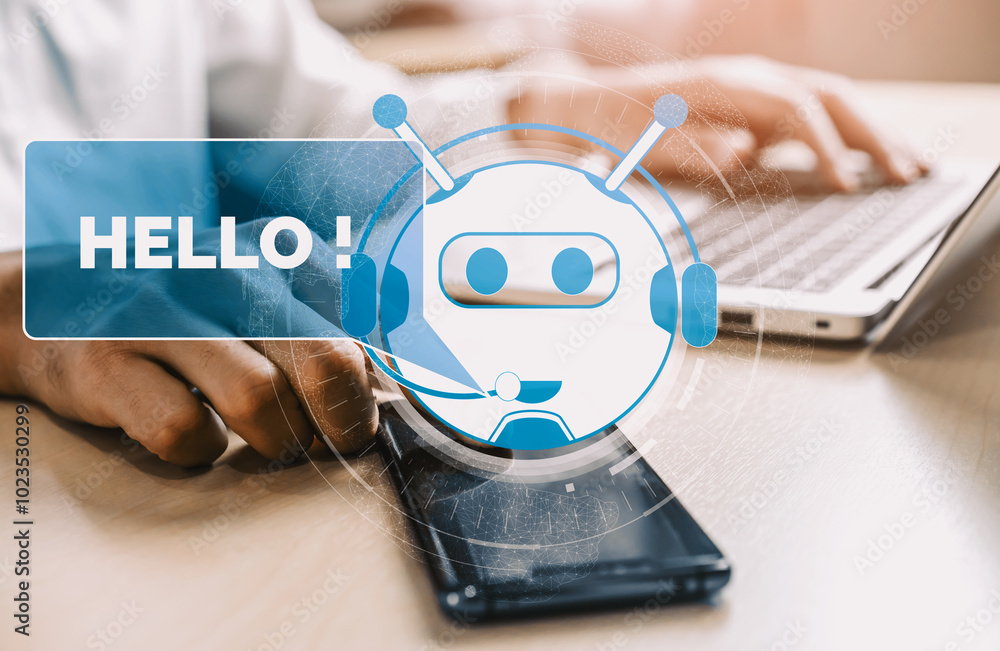 Poster ai chatbot smart digital customer service application concept. computer or mobile device application