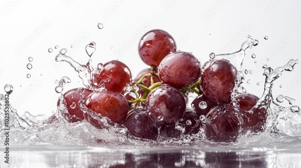 Poster Red Grapes Splashing into Water Creating a Dramatic Water Effect