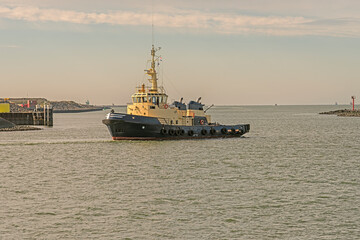tugboat sails on the North Sea Canal