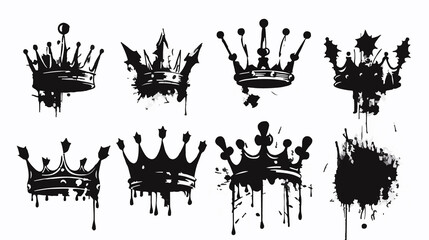 Graffiti-style ink splash art featuring royal busts and crowns. Black and white modern interpretation of classical royalty, displaying power, elegance, and a bold, edgy twist on traditional symbols.