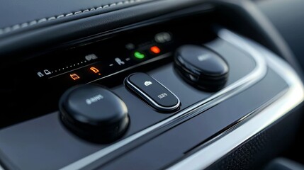 A close-up of a car control panel showcasing advanced adaptive cruise control, with indicators for car-to-car distance, speed adaptation, and smart lane positioning.