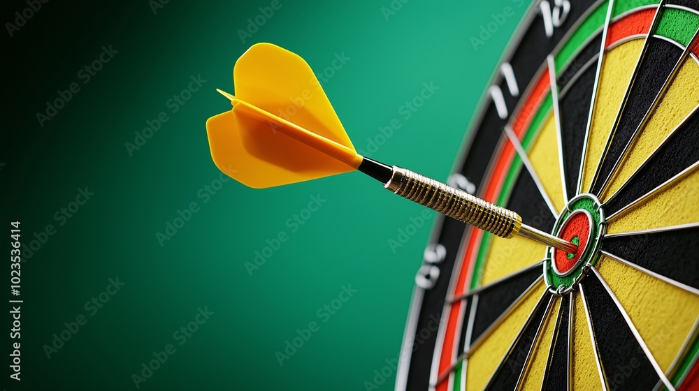 Poster precision dartboard shot - captivating center hit with vibrant concentric circles symbolizing strate