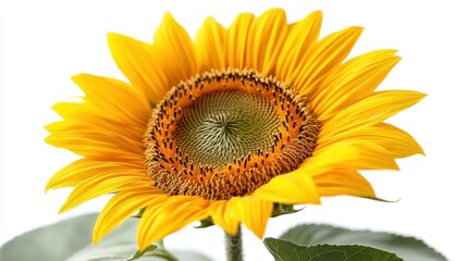 Obraz premium A single bright sunflower, showcasing its large petals and vibrant yellow color, isolated on white background. 