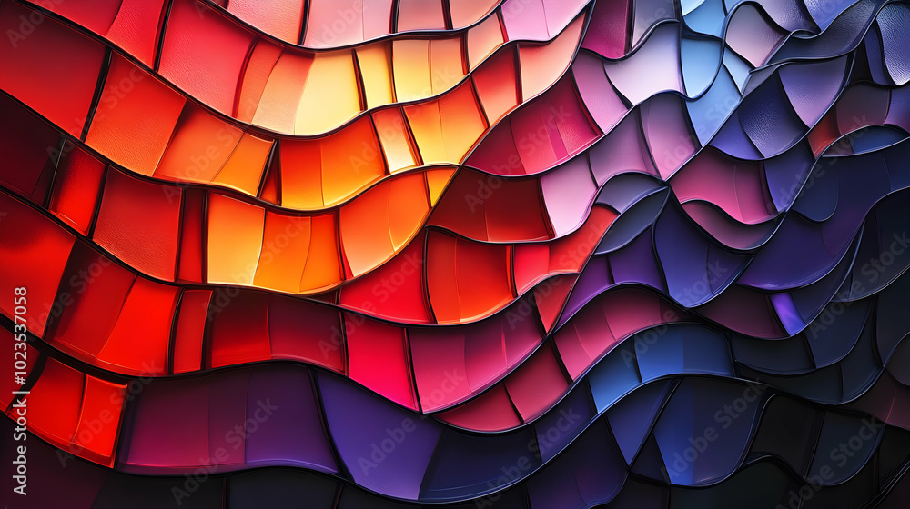 Poster abstract background with colorful geometric shapes and wavy lines