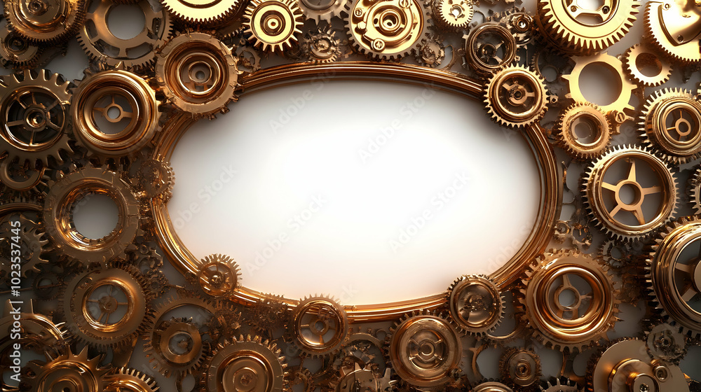 Aufkleber 3d elegant golden frame with gears and lightbulbs - mastery engraved close-up image space for text o