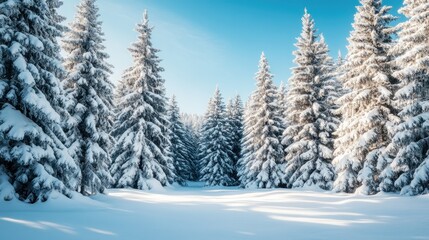 Naklejka premium Snow-Covered Evergreen Trees in a Winter Forest