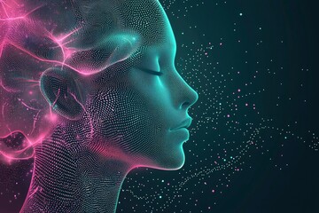 Abstract Digital Portrait of a Woman with Glowing Lines and Dots