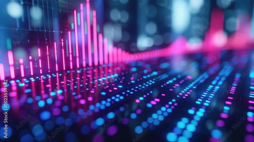 Poster vibrant data visualization with colorful lines and dots representing digital graphs and insights in 