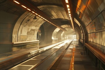 Obraz premium Futuristic underground train station tunnel