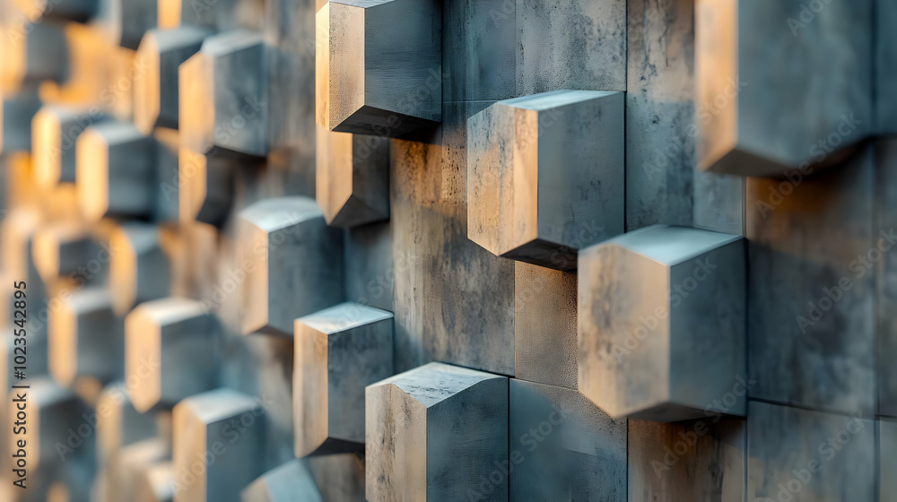Poster abstract 3d geometric background - hexagonal pattern in gray and beige tones