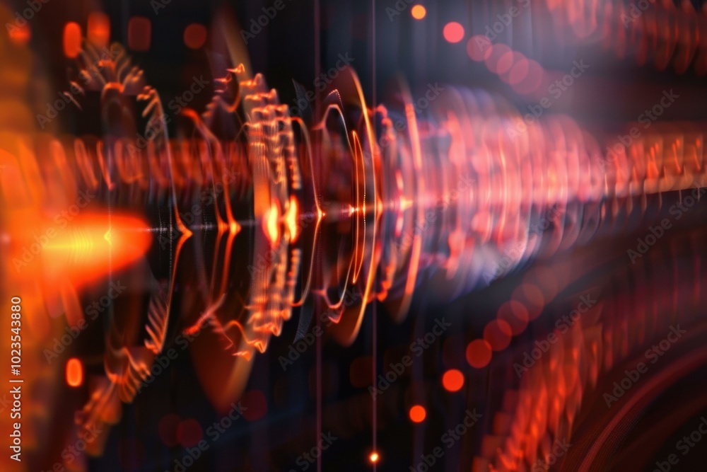 Poster abstract technology background showing rotating mechanism transmitting light energy with bokeh effec