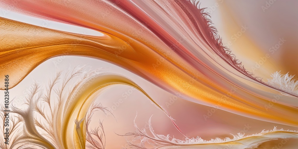 Poster Abstract swirling pattern with soft pink, orange, and white colors.