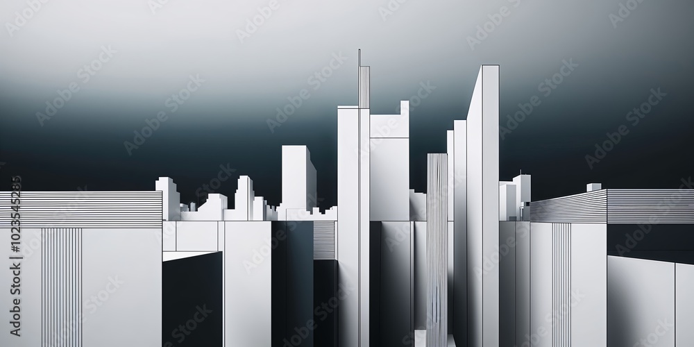 Canvas Prints Abstract modern city skyline with white buildings and dark blue sky.