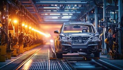 Fototapeta premium Automotive assembly line showcasing car manufacturing process 