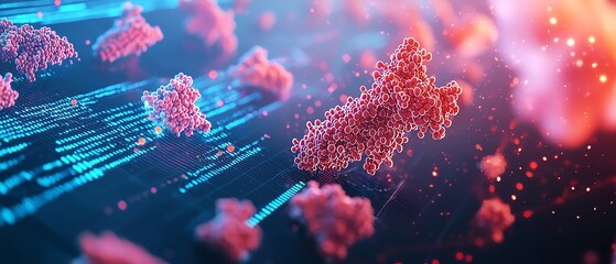 A vibrant digital representation of viruses interacting with data, showcasing the intersection of biology and technology.