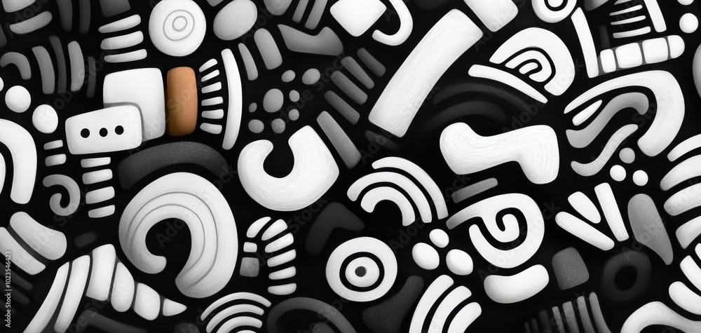 Poster abstract black and white patterns in unique shapes and designs.