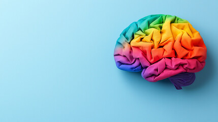 A rainbow-colored brain, symbolizing mental health support and inclusion for LGBTQ+ communities, with copy space, World Mental Health Day