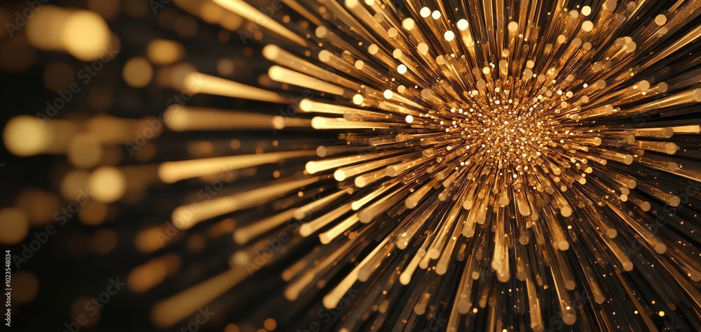 Poster abstract golden burst of light on a black background, creating a dynamic and vibrant visual effect.