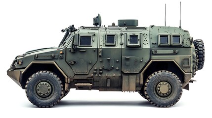 Obraz premium A military armored vehicle designed for transport and protection in various terrains.