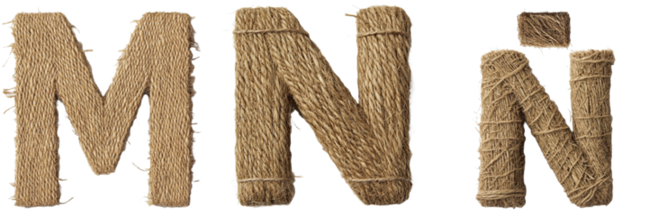 Rustic boho lettering typography,transparent background PNG. Letter M, N, Ñ.