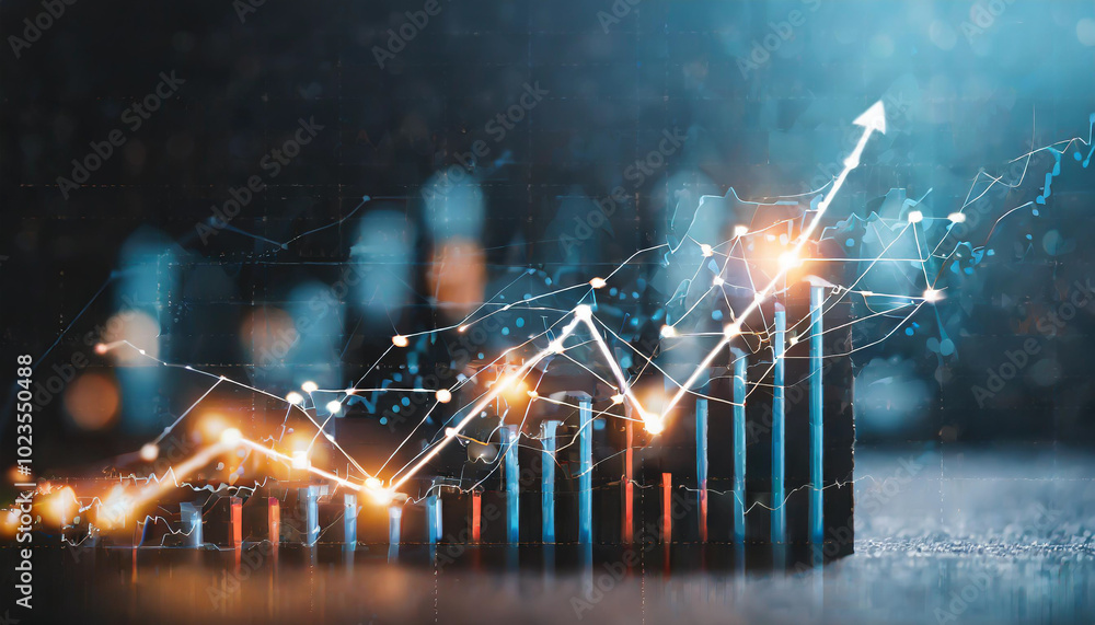 Aufkleber dynamic growth chart illustrating upward trends in data analysis during evening hours with illuminat