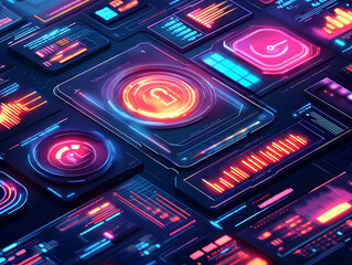 Futuristic Financial Security Interface with Holographic Locks � Advanced Digital Encryption for Secure Business Transactions � Flat Vector Illustration