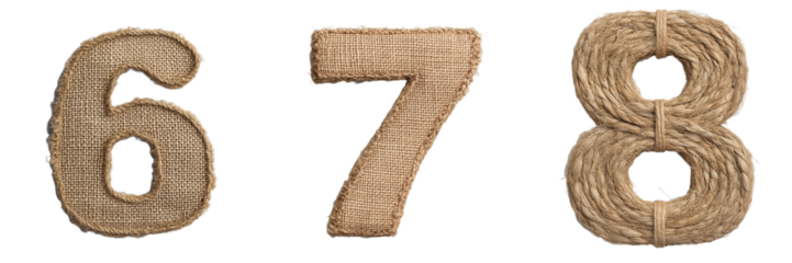 Rustic, boho style numbers.Transparent background PNG.