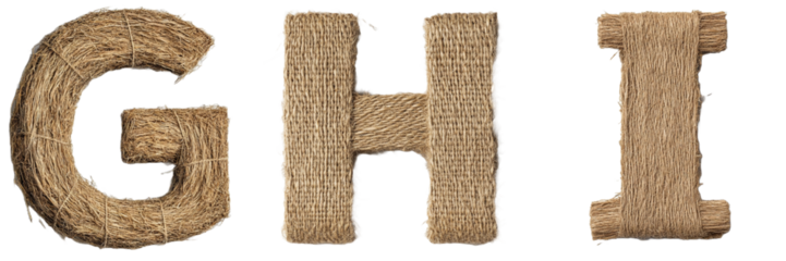 Rustic boho lettering typography,transparent background PNG. Letters G,H,I .