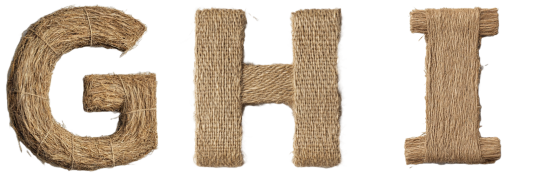 Rustic boho lettering typography,transparent background PNG. Letters G,H,I .