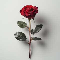 A single red rose symbolizing new beginnings, isolated on white background. 