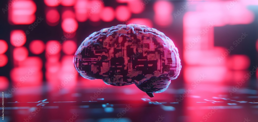 Aufkleber digital representation of a brain with circuitry and vibrant colors, illustrating technology and int