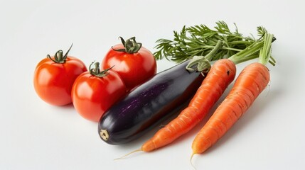 Fresh Vegetables: Eggplant, Tomatoes and Carrots