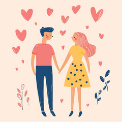 Hand-Drawn Couples in Love Vector illustration