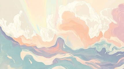 Abstract representation of waves and clouds in soft pastel colors.