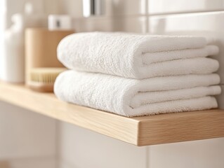 Crisp White Terry Towels Stacked in Minimalist Bathroom Setting