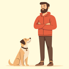 Illustration of a Man with His Dog Companion