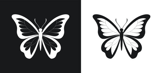 blue morpho butterfly black and white silhouette and icon vector illustration